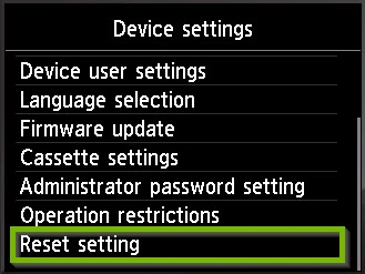 factory reset canon printer